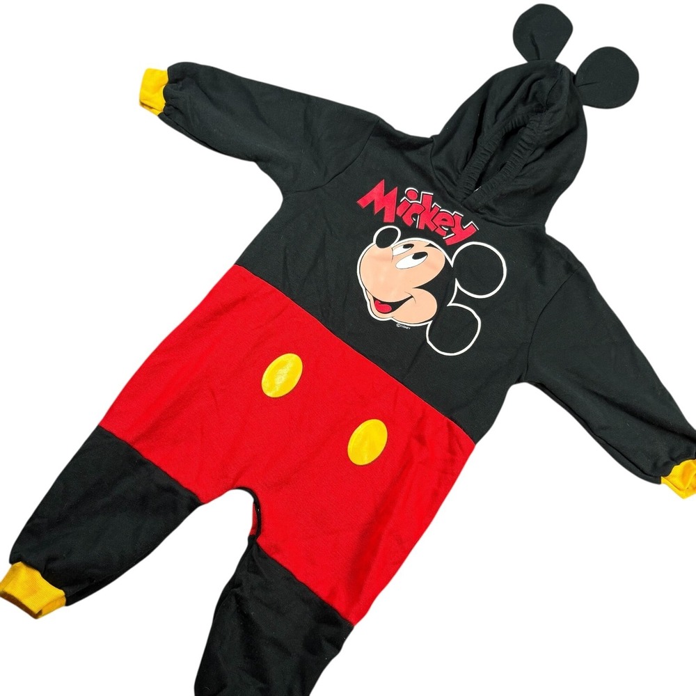 VTG Mickey Black & Red Hooded‎ Ears One Piece Size L(2-3T) Y2K Rare